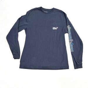 Vineyard Vines Navy Blue Tropics Whale Long Sleeve Shirt